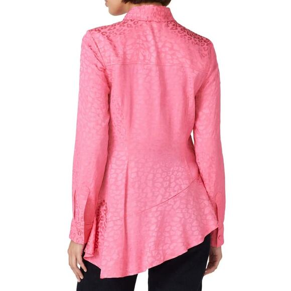 Koché Pink Leopard Jacquard Blouse 36/S Button Down Peplum Asymmetrical  Hem - Picture 2 of 5